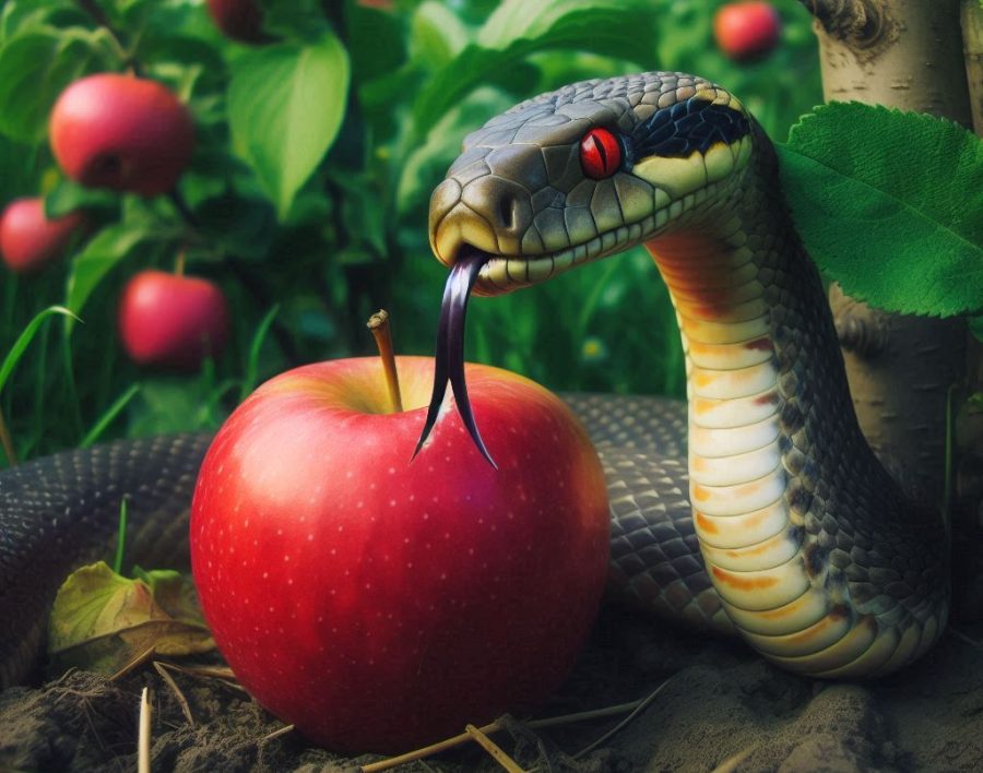 Le serpent représentant le diable à côté de la pomme