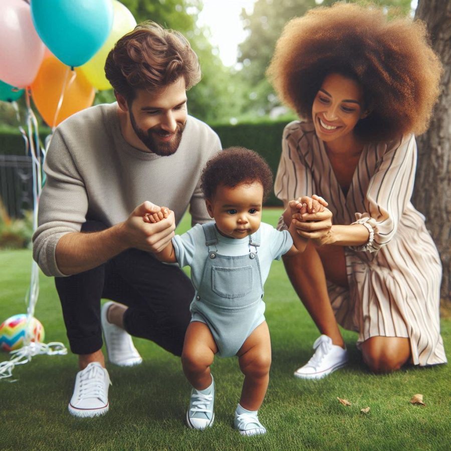 parents qui aident leur enfant à faire ces premiers pas