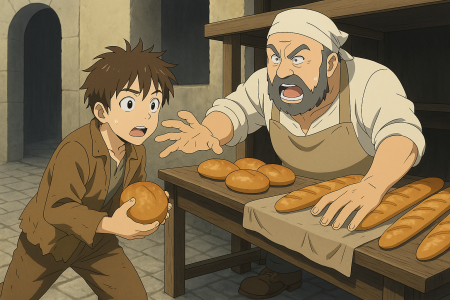 un enfant qui vole un bout de pain version manga